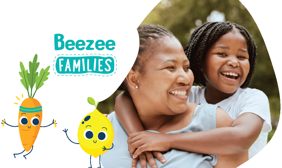 Beezee Families logo and photo of a woman smiling with her daughter